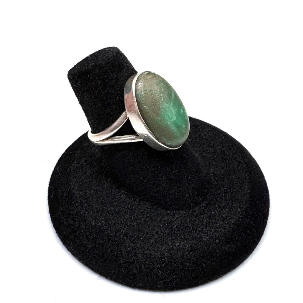 Vintage Sterling Silver Green Variscite Oval Stone Ring Size 6 1/4